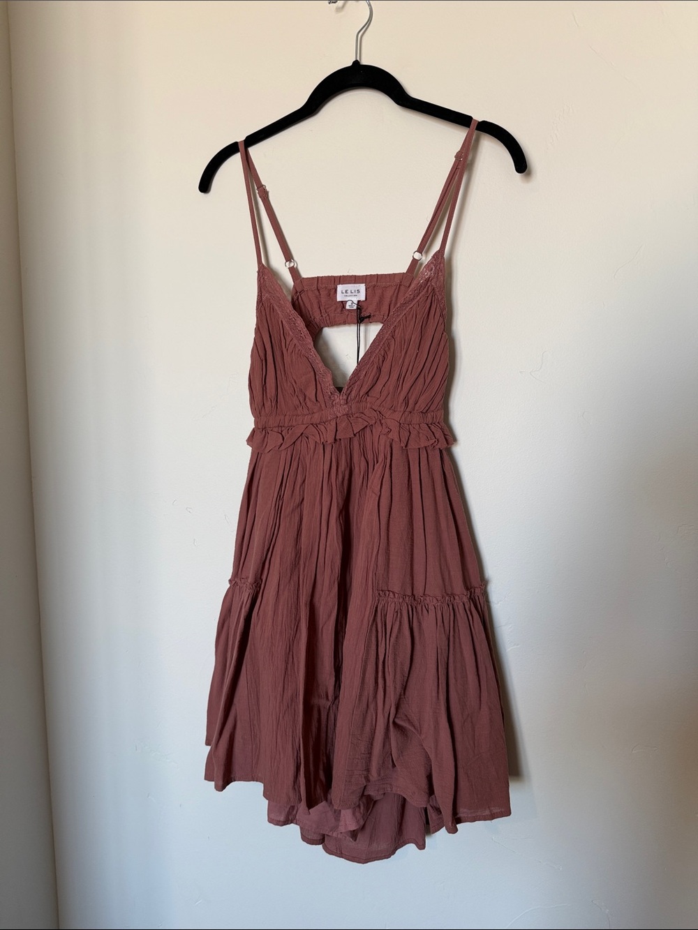 Mauve Spaghetti-Strap Tiered Mini Dress